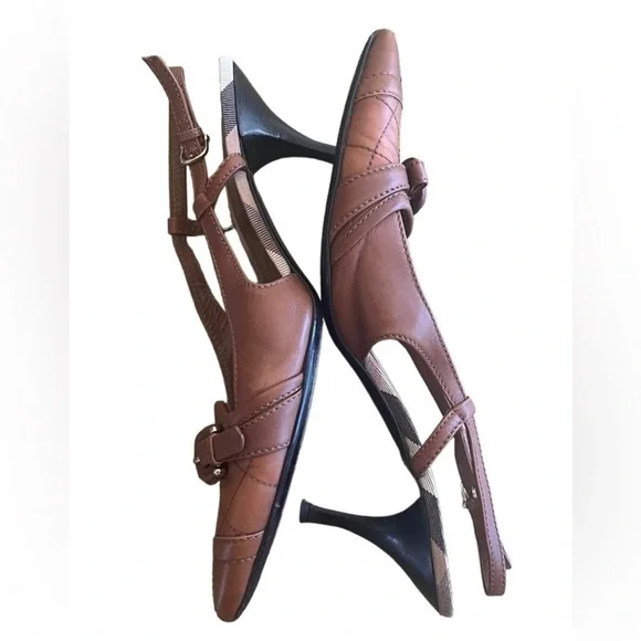 Burberry quilted patent tan leather pointed toe slingback pumps size 11 US - Picture 3 of 14